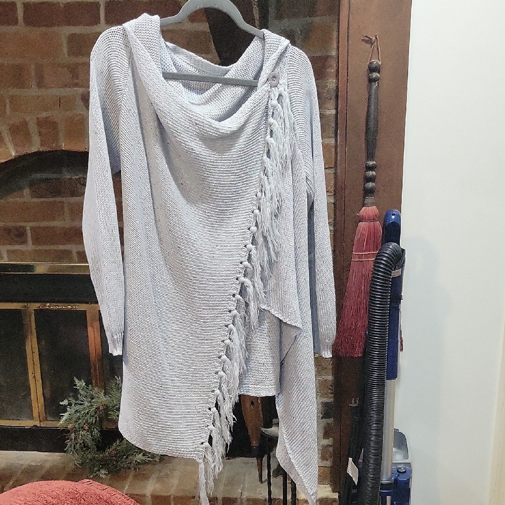 Chic Light Gray Women's Cowl Neck Sweater with Fringe